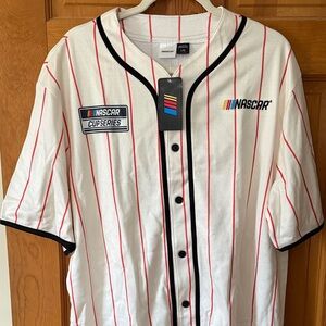 NASCAR Men's White Jersey with Red Stripes